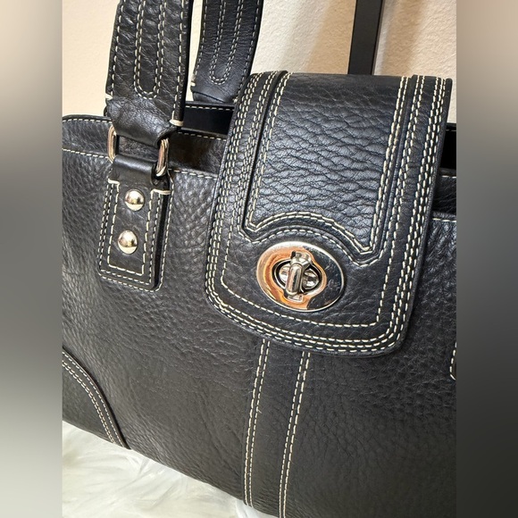 Coach Hampton F13961 Pebbled Leather Satchel Handbag Black - Picture 2 of 14